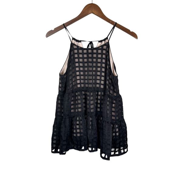 HD In Paris Anthropologie Black Beige Sleeveless Strappy Layered Halter Tank Top - Picture 7 of 11